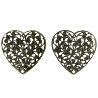 Подвеска, 45х45мм, тонкое резное сердце, базовый материал - железо, бронзовое, 1 шт., УЦЕНКА