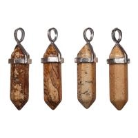 Подвеска каменная, 40х13х11мм, в форме кристалла, базовый материал - камень, яшма песочная с держателем стального цвета, 1 шт.