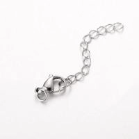 Застежка-карабин 15х9мм с удлиняющей цепочкой и соединительными колечками, базовый материал - нержавеющая сталь, без покрытия, 2 шт.