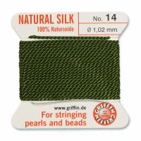 Нить шелковая, Griffin No.14 (1.02мм), оливковая, с иглой, моток, 2 метра