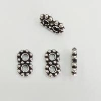 Разделитель, 11х6.5х2мм, Индия, цветочки, на 2 отверстия, базовый материал - латунь, посеребренные с чернением, 1 шт.