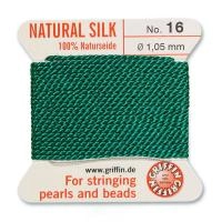 Нить шелковая, Griffin No.16 (1.05мм), изумрудно-зеленая, с иглой, моток, 2 метра