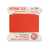 Нить шелковая, Griffin No.14 (1.02мм), кораллово-красная, с иглой, моток, 2 метра