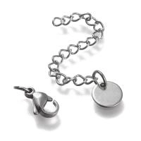 Застежка-карабин 10х6мм с удлиняющей цепочкой, соединительными колечками и круглой декоративной подвеской, базовый материал - нержавеющая сталь, без покрытия, 3 шт.