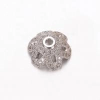 Шапочка для бусин (обниматель), 12х5мм, Milano, Цветочек с фианитами, базовый материал - латунь, под родий, 1 шт.