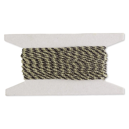 Шнур синтетический нейлоновый, около 2мм, витой, черно-золотистый, 2 метра