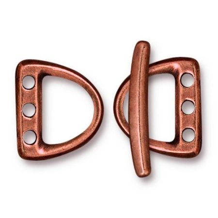 Застежка, 15х13мм, TierraCast, тогл D-образный, на три нити, базовый материал - оловянный сплав, медный, 1 шт.
