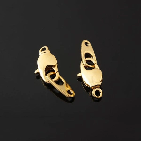 Застежка, 12х6мм, Корея, карабин продолговатый, с вращающимся кольцом, с ответной частью, базовый материал - латунь, позолоченный, 1 шт.