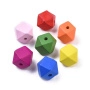 <p>Бусины из дерева разных цветов, имеют форму многогранников с 14 квадратными и треугольными гранями (кубооктаэдр). Диаметр отверстия 3-4 мм. Возможные цвета: желтый, оранжевый, красный, синий, розовый, фуксия, зеленый. Могут попадаться цвета, не представленные на фотографии. Бусины могут немного отличаться по форме и размеру. Цена за упаковку 30 грамм (около 8 бусин).</p>