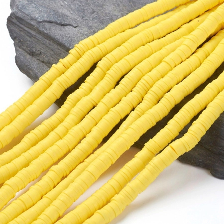 Бусины из гибкой полимерной глины, 6х1мм, диски (чипсы), жёлтого цвета, 350-400 шт., низка