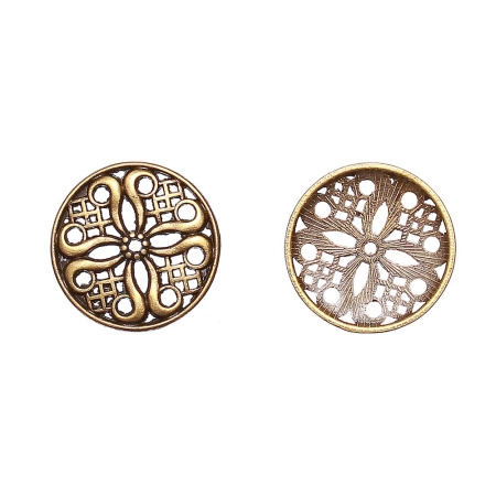 Декоративный элемент, 24мм, монгольский круг, резной, базовый материал - цинковый сплав, бронзовый, 1 шт.