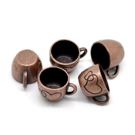 Подвеска, 26х20мм, кружка с сердечками, базовый материал - цинковый сплав, медная, 2 шт.