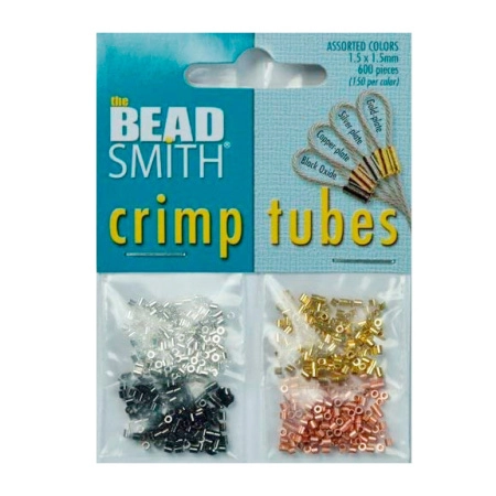 Кримпы, 1.5х1.5мм, Bead Smith, трубочки, базовый материал - латунь, микс цветов, 600 шт.