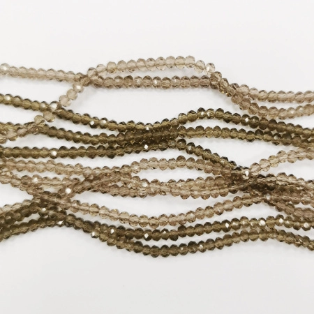 Бусины стеклянные, 3х2мм, граненые, рондели, коричнево-серые, 170 шт., низка