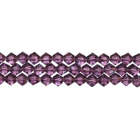 Бусины стеклянные, 6мм, граненые, биконусы, фиолетовые с перламутровым покрытием, 50 шт., низка Бусины стеклянные, 6мм, граненые, биконусы, фиолетовые с перламутровым покрытием, 50 шт., низка