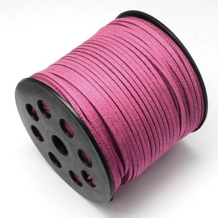 Шнур из искусственной замши, около 3х1.5мм, плоский, малиново-розовый, 5 метров