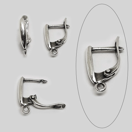 Швензы закрытые, 15.5х3мм, с английским замком, Рис, базовый материал - латунь, посеребренные с чернением, пара, УЦЕНКА