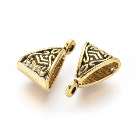 Держатель, 15х10мм, треугольный с кельтским узором, базовый материал - цинковый сплав, золотистого цвета с чернением, 10 шт.