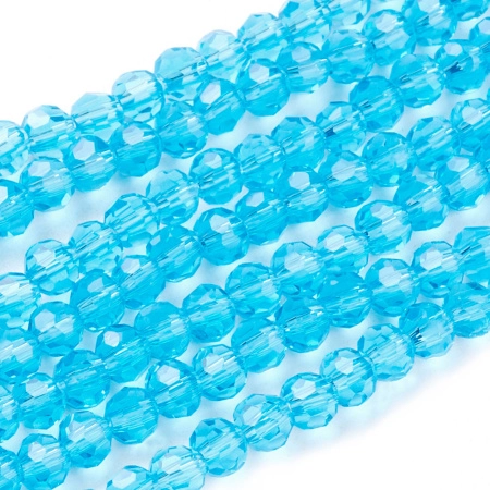 Бусины стеклянные, 6мм, граненые, бирюзово-голубые, 90 шт., низка <p>Бюджетные бусины из стекла с довольно крупными гранями. Цвет бирюзовый. Оттенок может отличаться от фотографии и в разных поставках. Бусины могут немного отличаться по форме и размеру. Цена за 1 низку, около 90 бусин (низки формируются без проверки каждой бусины на дефекты).</p>