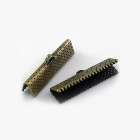 Концевики, 25х8мм (ширина 25мм), зажимы для ленты, текстурированные, базовый материал - железо, бронзового цвета, 10 грамм