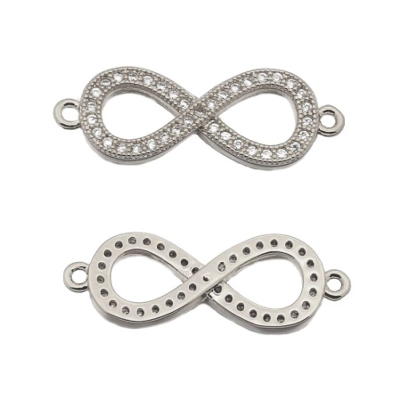 Коннектор, 24х8.5мм, Milano, Бесконечность, с фианитами, базовый материал - латунь, под родий, 1 шт.