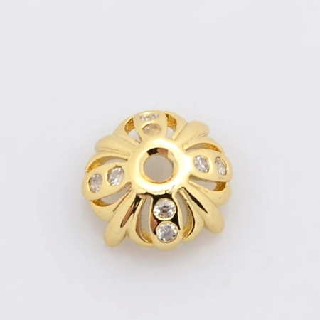 Шапочка для бусин (обниматель), 8.5х3.5мм, Milano, с четырьмя лепестками, с фианитами, базовый материал - латунь, под золото, 1 шт.