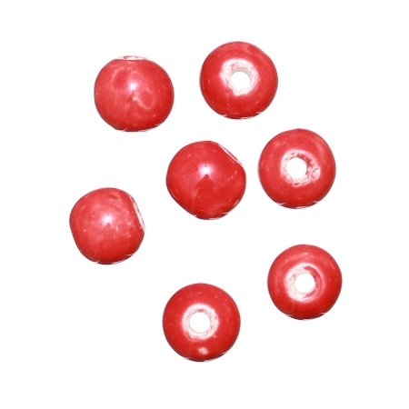 Бусина фарфоровая, 13мм, круглая, красная, 1 шт., УЦЕНКА