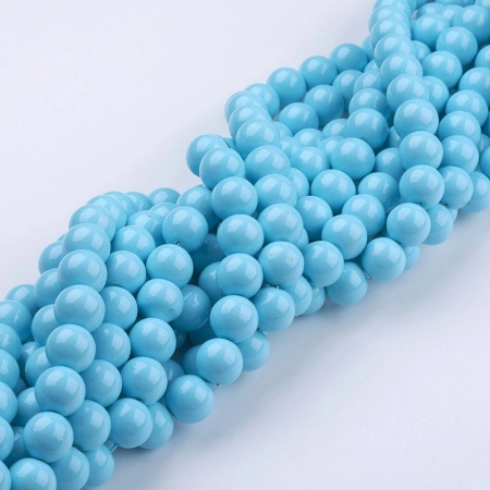 <p>
 Стеклянные бусины с глянцевым покрытием голубого цвета. Бусины могут немного отличаться по форме и размеру, быть слегка приплюснутыми у отверстия. Оттенок может немного отличаться от представленного на фото. Цена за низку 80 см, около 70 шт.
</p>