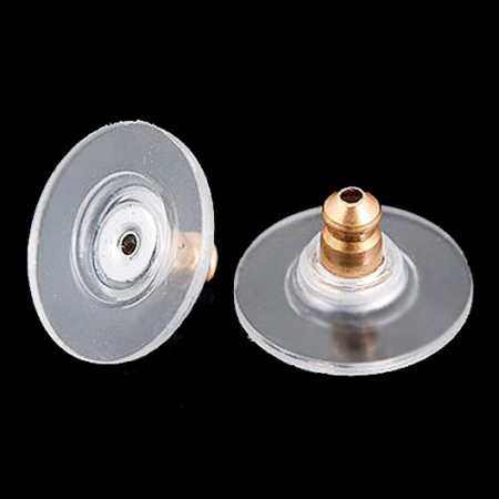 Застежки для пусет, 11.5х7мм, Корея, базовый материал - алюминий, золотистого/стального цвета, с пластиковым ободком, пара