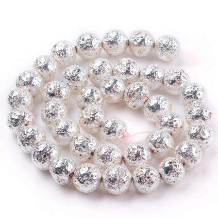 Бусины каменные, вулканическая лава, металлизированная, под серебро, 10-11мм, 36 шт., низка