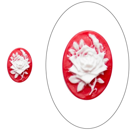 Камея акриловая, 18х13мм, роза, белая на красном, 1 шт.