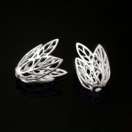 Конус, 14х9мм (внутренний размер 14х7мм), Корея, листики, плоский, базовый материал - латунь, матовый родий, 1 шт.