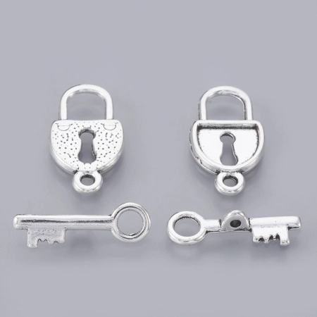 Застежка, 21х11мм, тогл, замочек с ключиком, базовый материал - оловянный сплав, стиль тибетское серебро, 1 шт.
