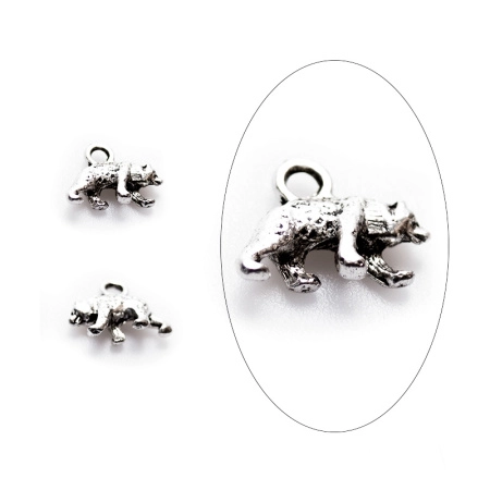 Подвеска, 16х12мм, медведь, базовый материал - цинковый сплав, стиль тибетское серебро, 1 шт.
