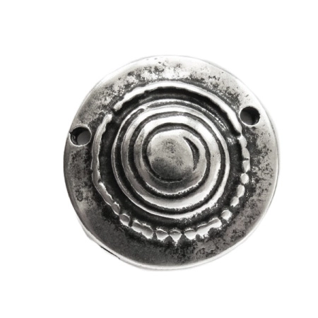 Коннектор, 34х33х6мм, Историческая коллекция, Спиральный выпуклый диск, базовый материал - цинковый сплав, посеребренный с чернением, 1 шт.