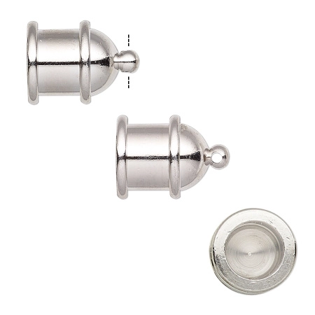 Концевики, 16х12мм (внутренний размер 8мм), TierraCast, Пагода, клеевые, для шнура, базовый материал - оловянный сплав, родий, пара