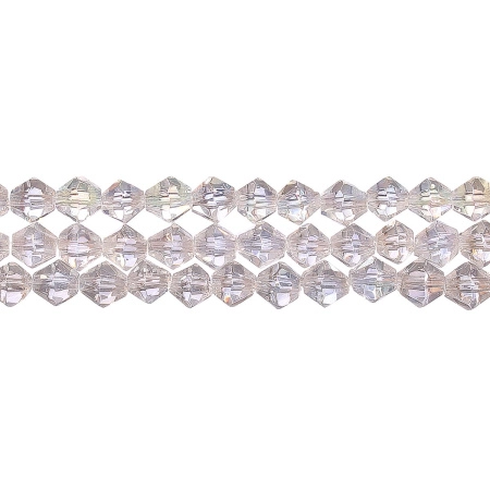 Бусины стеклянные, 5-6мм, граненые, биконусы, кристально-прозрачные с радужно-перламутровым покрытием, 45-55 шт., низка Бусины стеклянные, 5-6мм, граненые, биконусы, кристально-прозрачные с радужно-перламутровым покрытием, 45-55 шт., низка