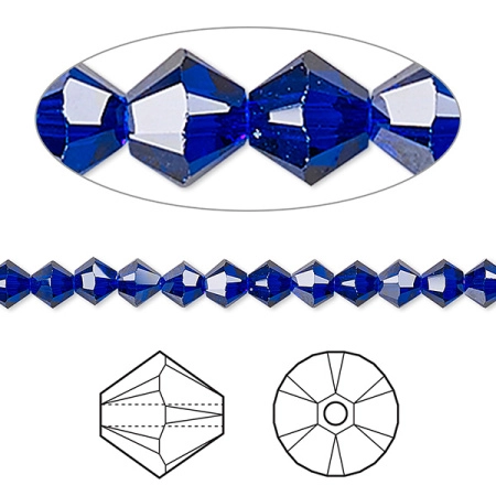 Бусина Swarovski, 4мм, Биконус (#5328), насыщенно-синий (цвет 369), 10 шт., УЦЕНКА Бусина Swarovski, 4мм, Биконус (#5328), насыщенно-синий (цвет 369), 10 шт., УЦЕНКА