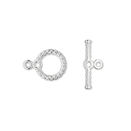 Застежка, 15х11мм, тогл, канатный, базовый материал - латунь, посеребренный, 1 шт.