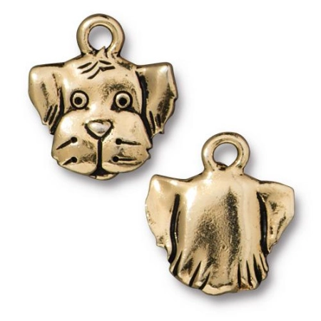 Подвеска, 16.7х15.2мм, TierraCast, голова собаки, базовый материал - оловянный сплав, позолоченная с чернением, 1 шт.