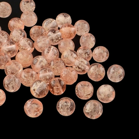 Бусина лэмпворк, 8мм, персиково-розовая с белыми крапинками внутри, светящаяся в темноте, 10 шт.