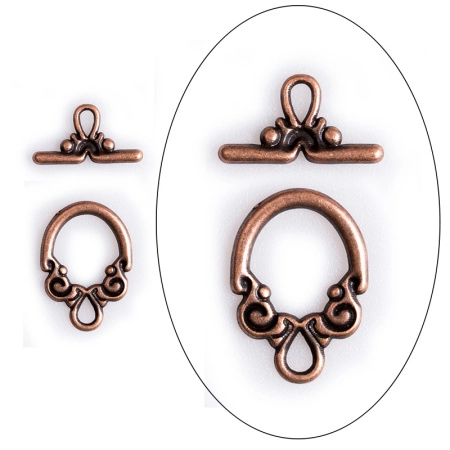 Застежка, 20х14мм, тогл, фантазийный, базовый материал - оловянный сплав, медного цвета, 1 шт.