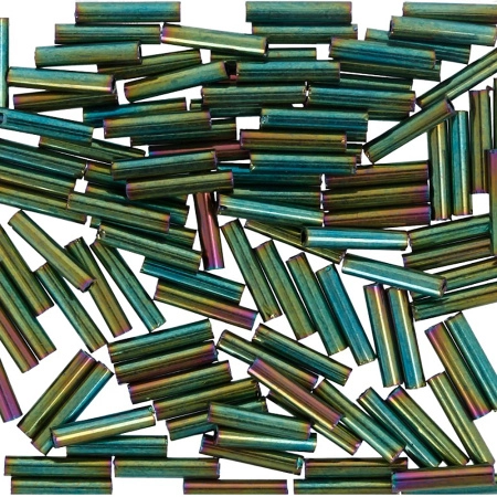 Бисер TOHO Bugle, размер 9мм, цвет #508 (Металлизированный, зеленый ирис), 10 грамм