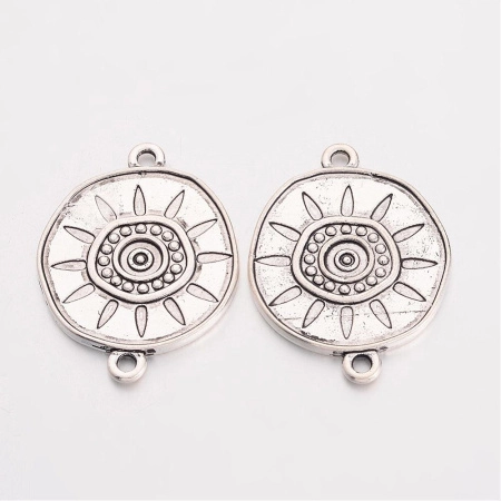 Коннектор, 29х22мм, стилизованное солнышко, базовый материал - цинковый сплав, стиль тибетское серебро, 1 шт.