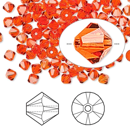 Бусина Swarovski, 4мм, Биконус (#5328), оранжево-красный (цвет 236), 10 шт. Бусина Swarovski, 4мм, Биконус (#5328), оранжево-красный (цвет 236), 10 шт.