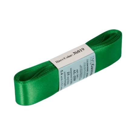 Лента атласная, Gaммa, 25мм, зеленая №019, моток, 5 метров
