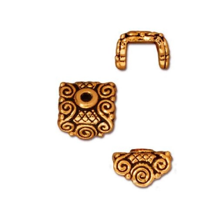 Шапочка для бусин (обниматель), 9х8мм, TierraCast, Мираж, базовый материал - оловянный сплав, позолоченный с чернением, 2 шт.