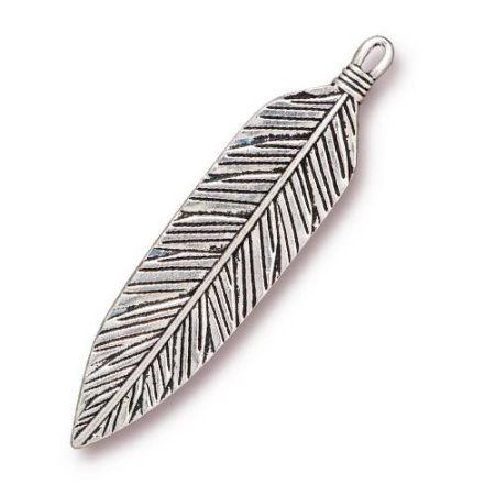 Подвеска, 72х17.1мм, TierraCast, перо большое, базовый материал - оловянный сплав, посеребренное с чернением, 1 шт.