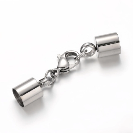 Застежка-карабин 11х6мм с клеевыми концевиками 12х7мм (внутренний размер 6мм), базовый материал - нержавеющая сталь, без покрытия