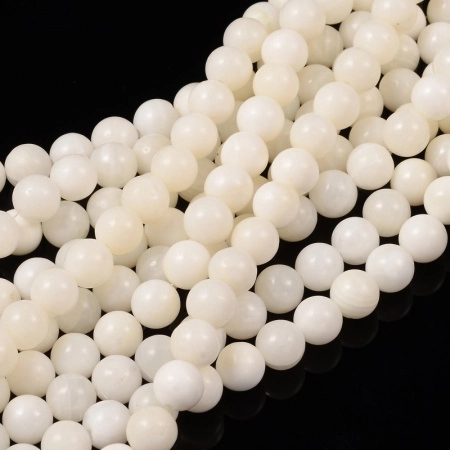 Бусина из ракушки, 10мм, белая, 38 шт., низка